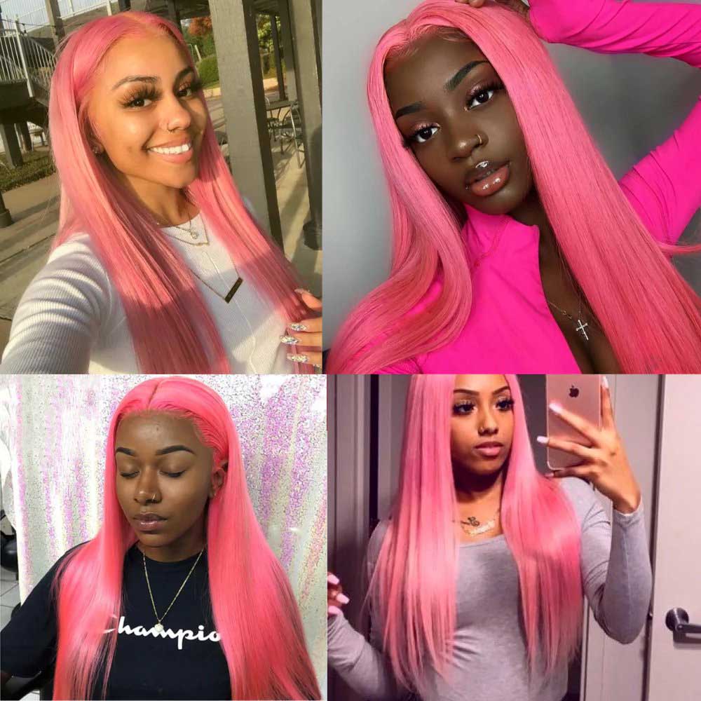 Beaudiva Pink Color Straight 3 Bundles With Lace Closure 100% Human Hair Bundles