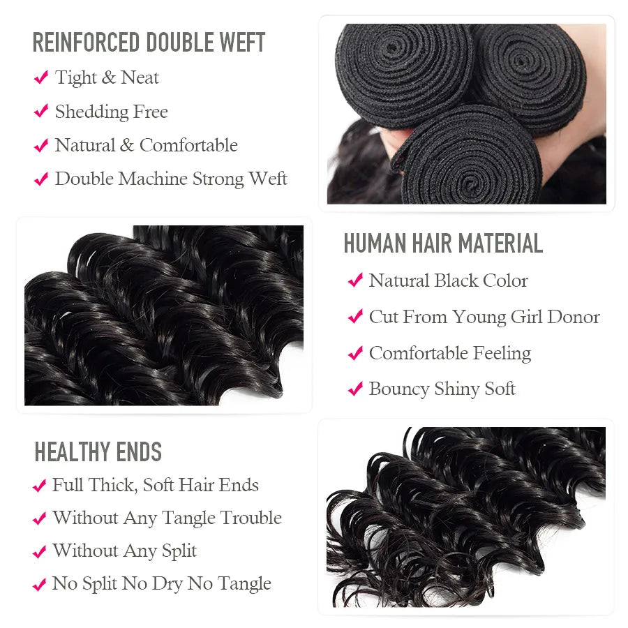 Cynosure Human Hair Bundles With Closure Brazilian Deep Wave 3 Bundles With Lace Closure Remy Human Hair Extension