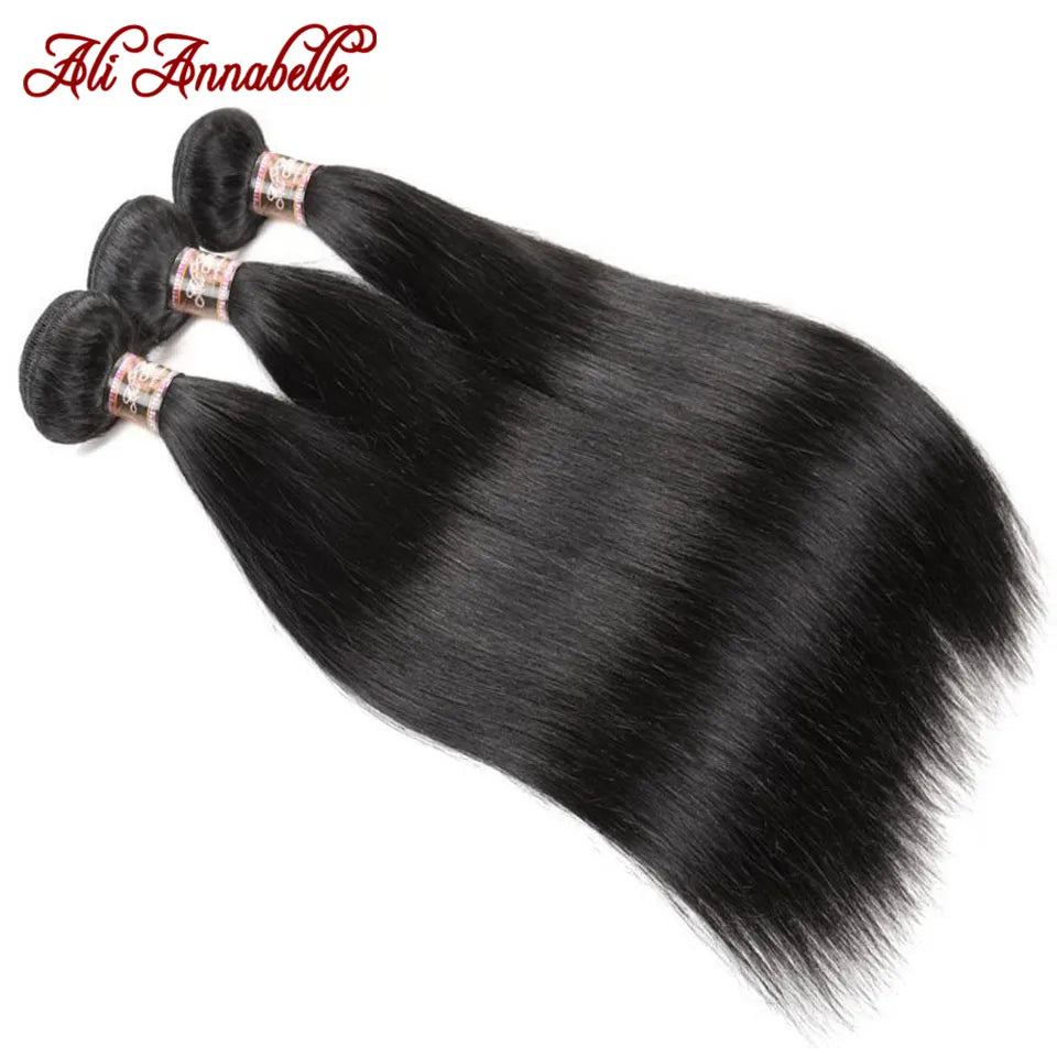 ALI ANNABELLE Straight Hair Bundles Human Hair Bundles 30 28 26 Inch 1 3 4 Bundles Deals Natural Brazilian Hair Weave Bundles