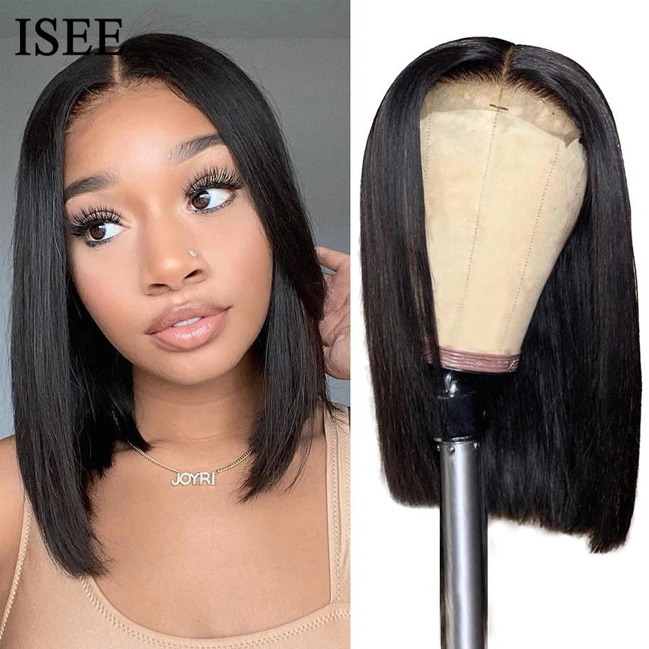 Malaysian Straight Short Bob 13x4 Lace Frontal  Bleached Knots Bone Straight