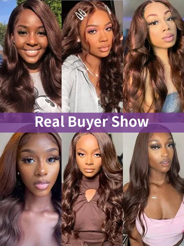 Chocolate Brown Glueless Wig Body Wave Pre Plucked Bleached Knot