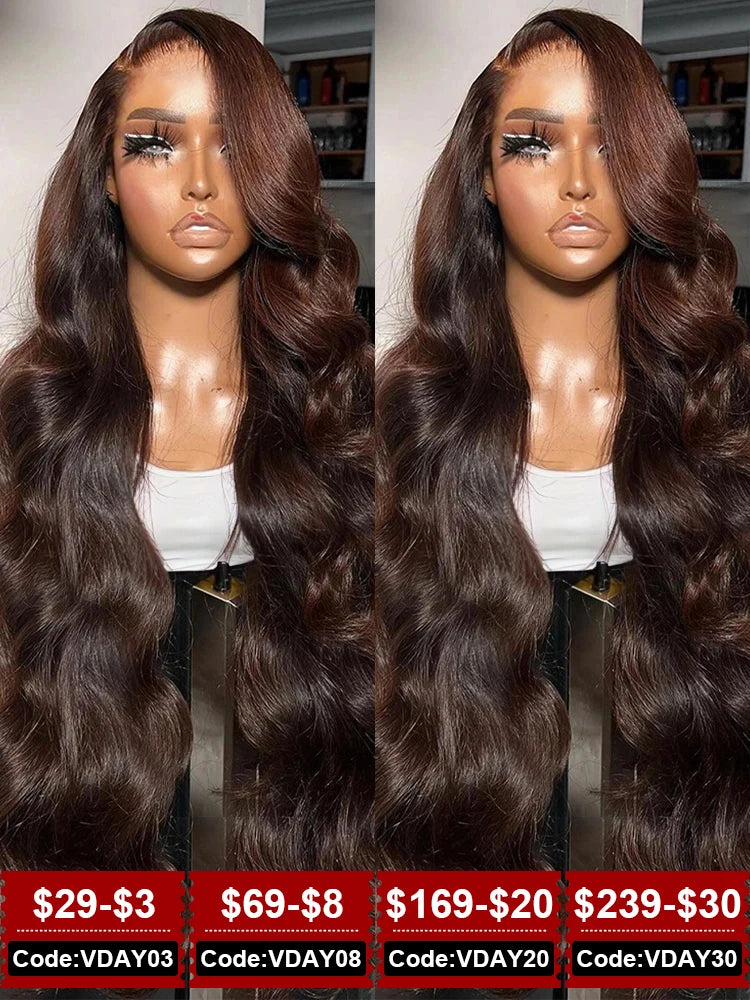 Chocolate Brown Glueless Wig Body Wave Pre Plucked Bleached Knot