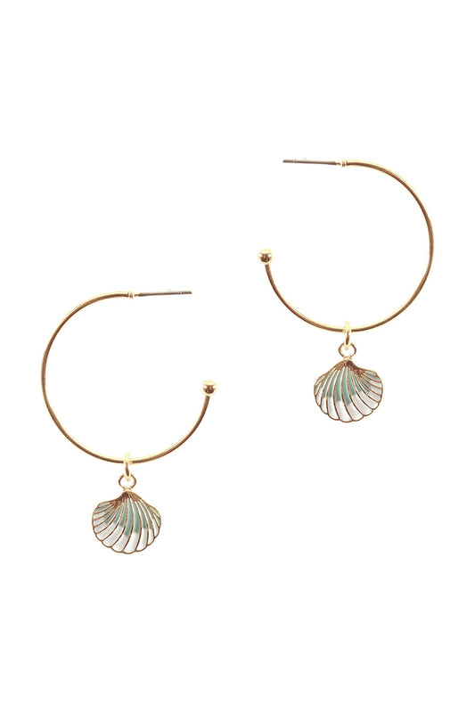 Metal Epoxy Seashell Hoop Round Earrings