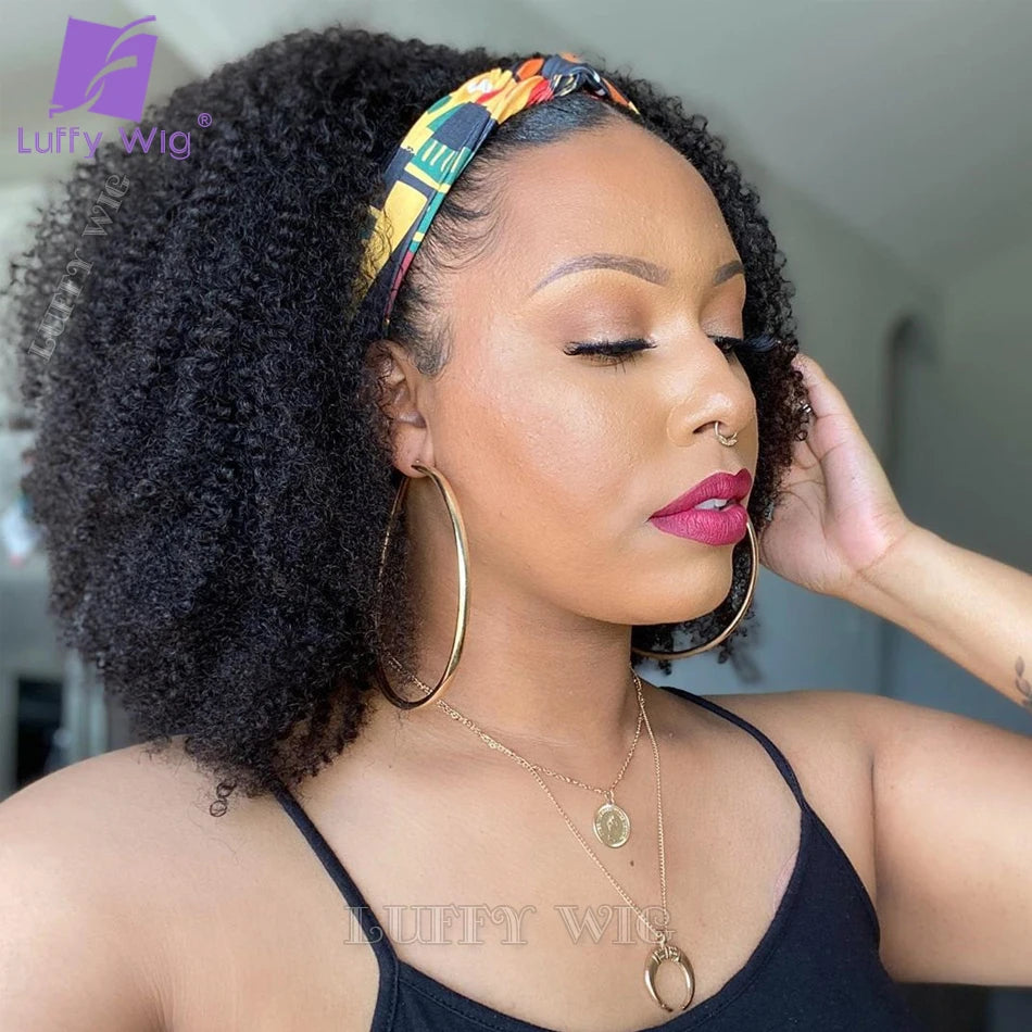 Afro Kinky Curly Headband Wig Human Short Brazilian Remy Hair