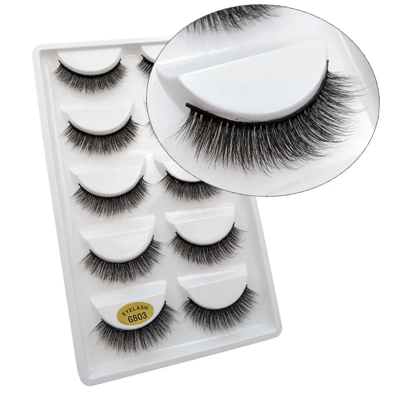 5 Pairs Eyelashes 3d Mink Lashes Natural Long 1 Box