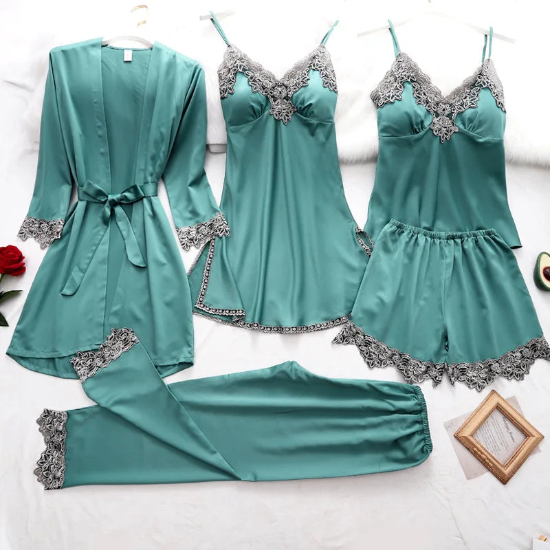 5PCS Satin Lace Sleepwear