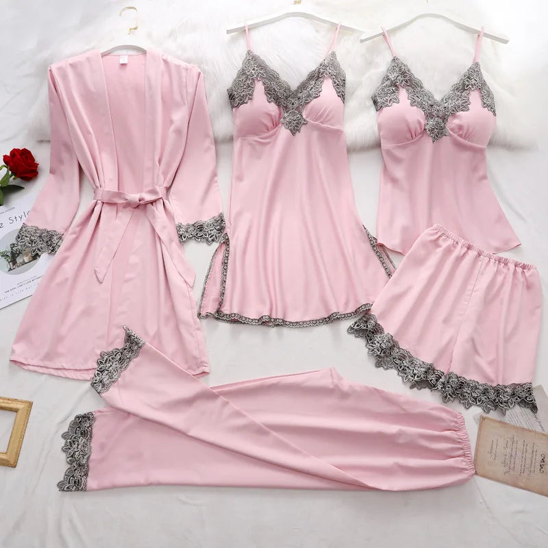 5PCS Satin Lace Sleepwear