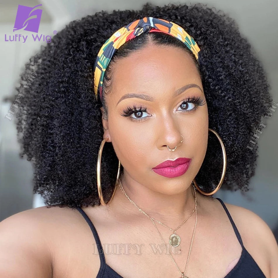 Afro Kinky Curly Headband Wig Human Short Brazilian Remy Hair