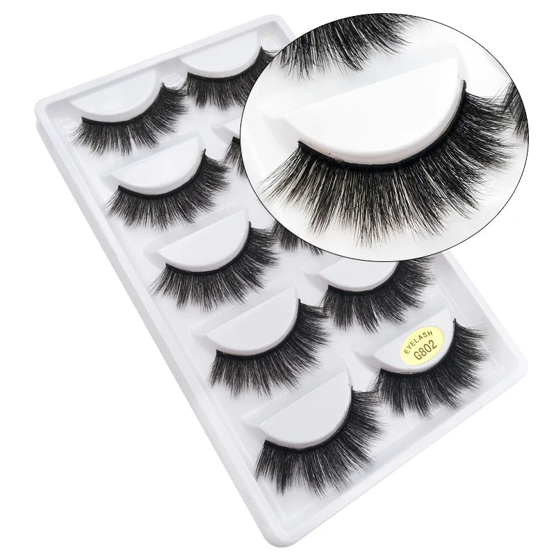 5 Pairs Eyelashes 3d Mink Lashes Natural Long 1 Box