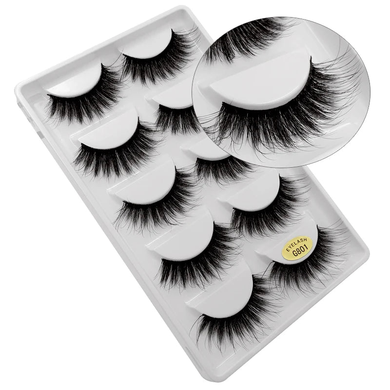 5 Pairs Eyelashes 3d Mink Lashes Natural Long 1 Box