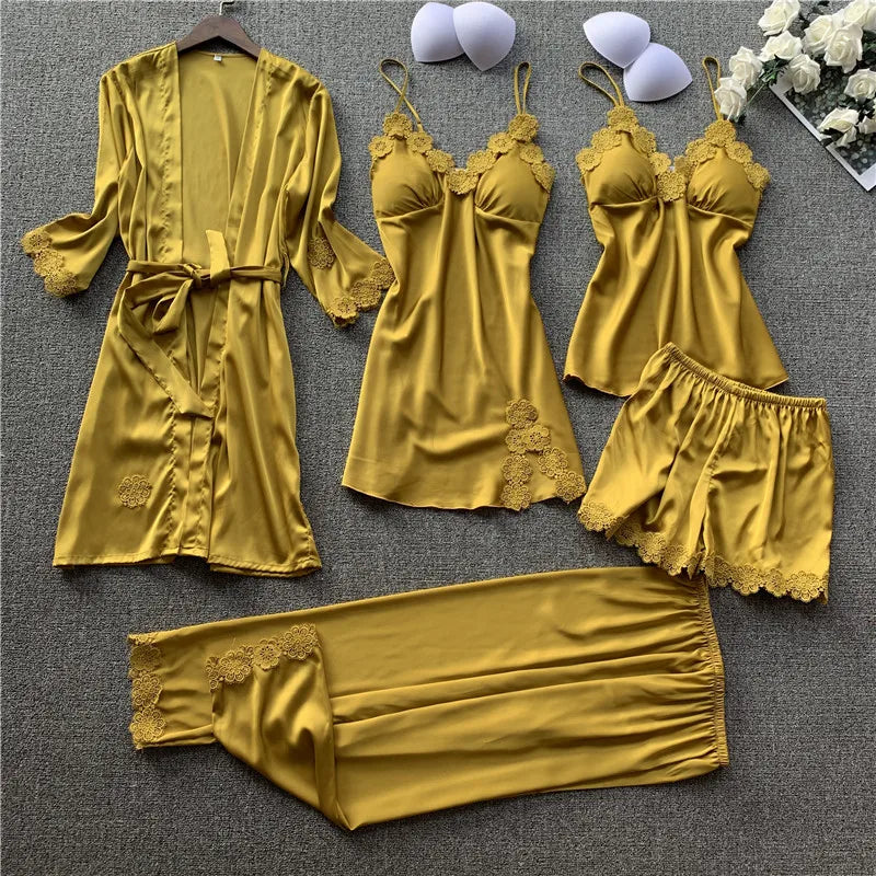 5PCS Satin Lace Sleepwear