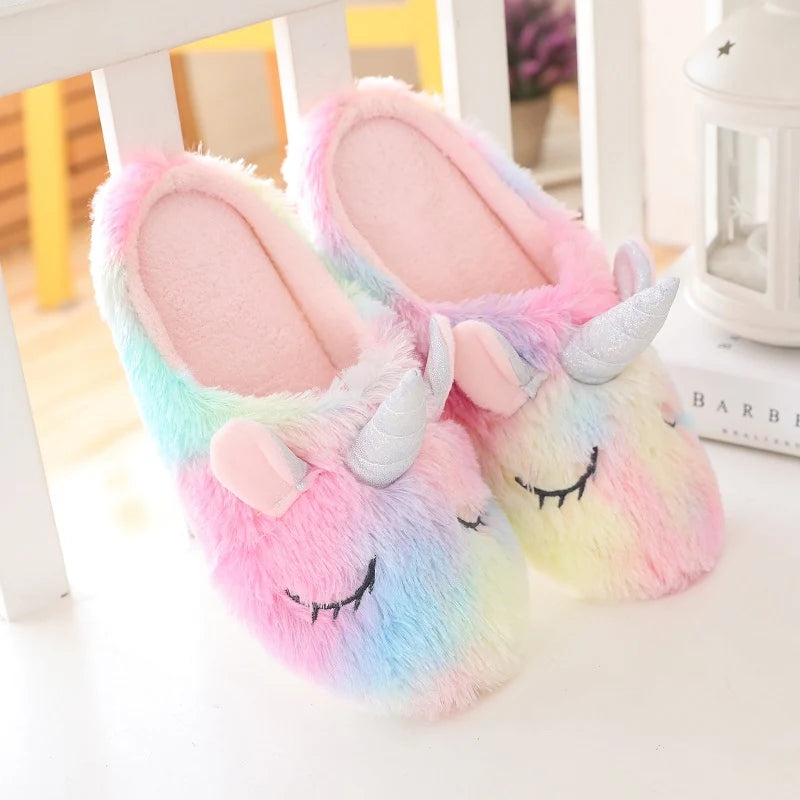 Unicorn Rainbow Slippers Comfy Home Indoor Warm Women Animal Shoes