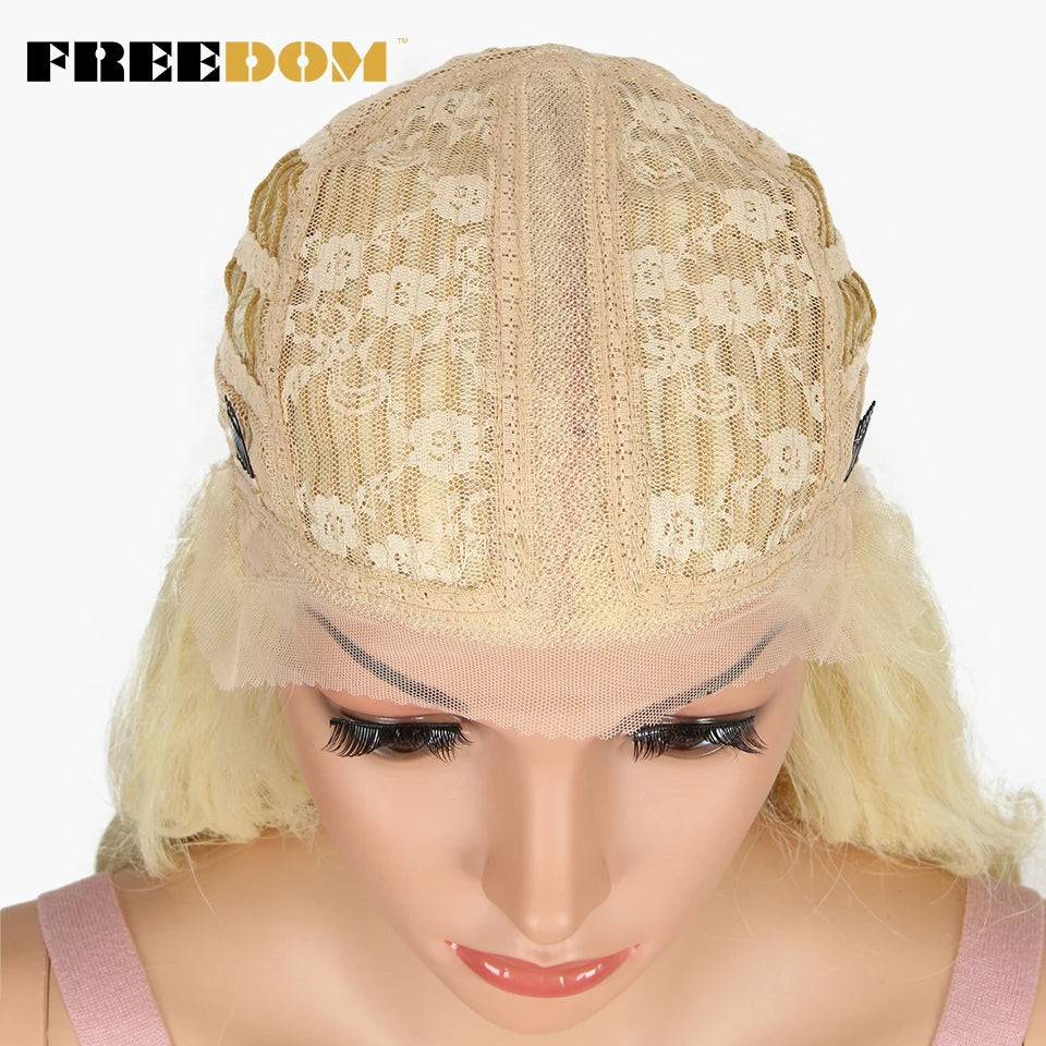 FREEDOM Synthetic Lace Wig 40 INCH Blonde Deep Wave Wigs for Women Long White Wig 613 Lace Wig Cosplay Wigs