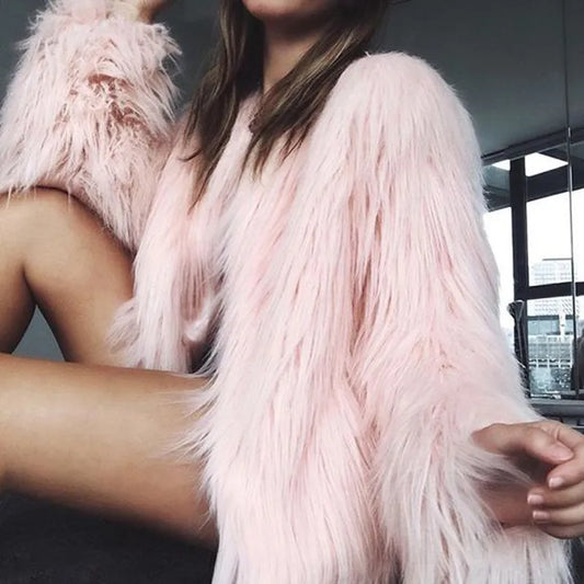 Furry Fur Coat Women Fluffy Warm Long Sleeve