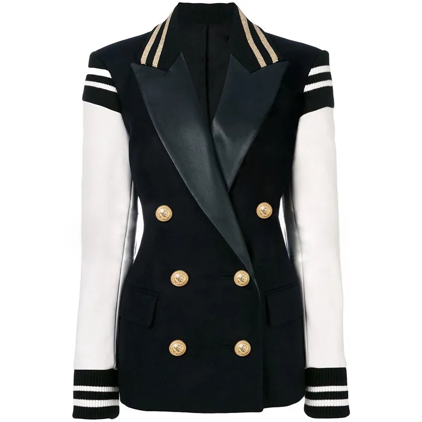 Classic Varsity Jacket Women's Lion Buttons Double Breasted Blazer