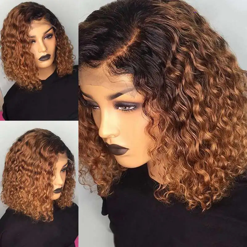 1b/27 Ombre Color Short Curly With Baby Hair Pre Plucked Bob Wigs Bleached Knots