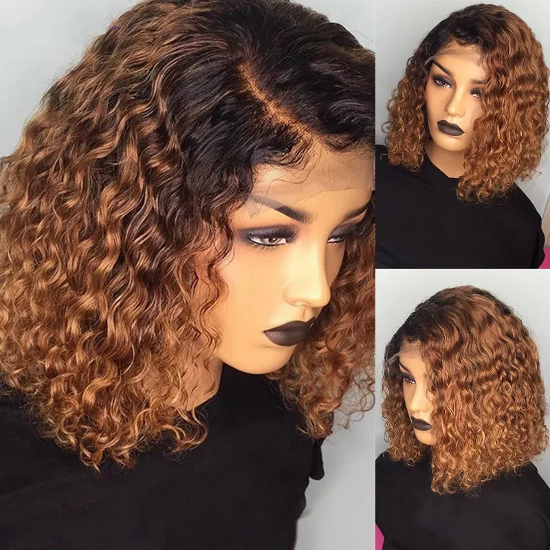 1b/27 Ombre Color Short Curly With Baby Hair Pre Plucked Bob Wigs Bleached Knots