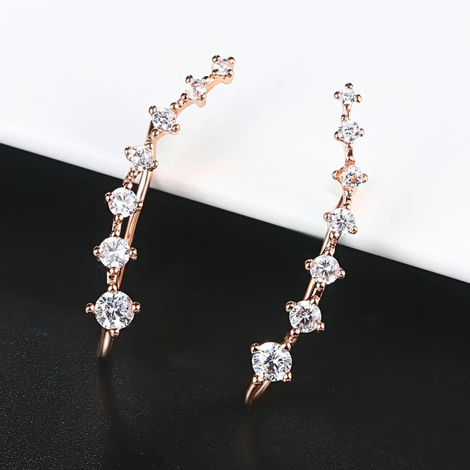 Long Dipper Ear Hook Clip Earrings Four-Prong Setting Zircon C