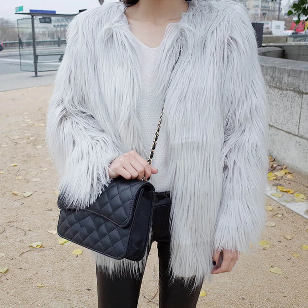 Furry Fur Coat Women Fluffy Warm Long Sleeve