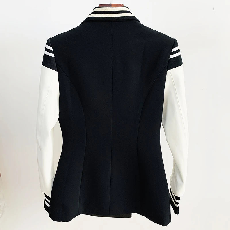 Classic Varsity Jacket Women's Lion Buttons Double Breasted Blazer