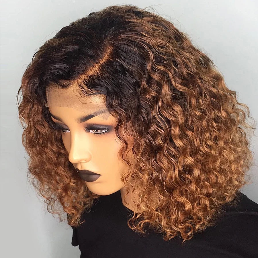 1b/27 Ombre Color Short Curly With Baby Hair Pre Plucked Bob Wigs Bleached Knots