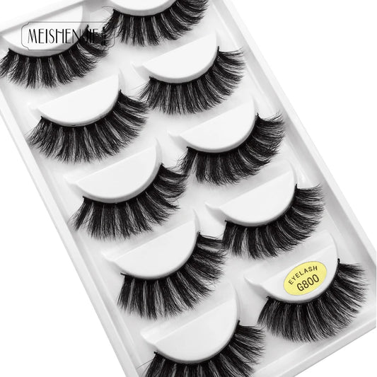 5 Pairs Eyelashes 3d Mink Lashes Natural Long 1 Box