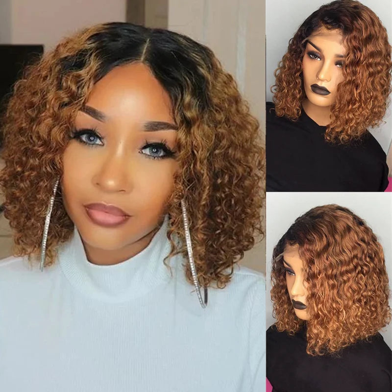 1b/27 Ombre Color Short Curly With Baby Hair Pre Plucked Bob Wigs Bleached Knots