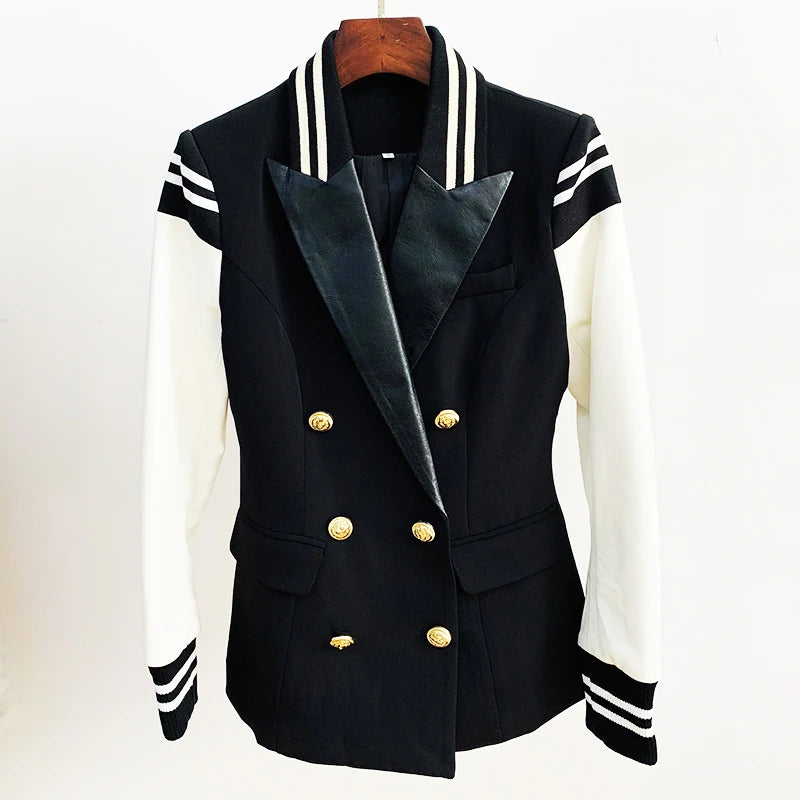 Classic Varsity Jacket Women's Lion Buttons Double Breasted Blazer