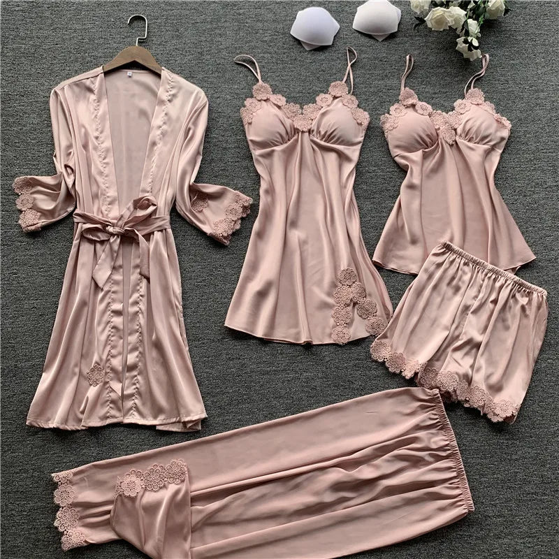 5PCS Satin Lace Sleepwear