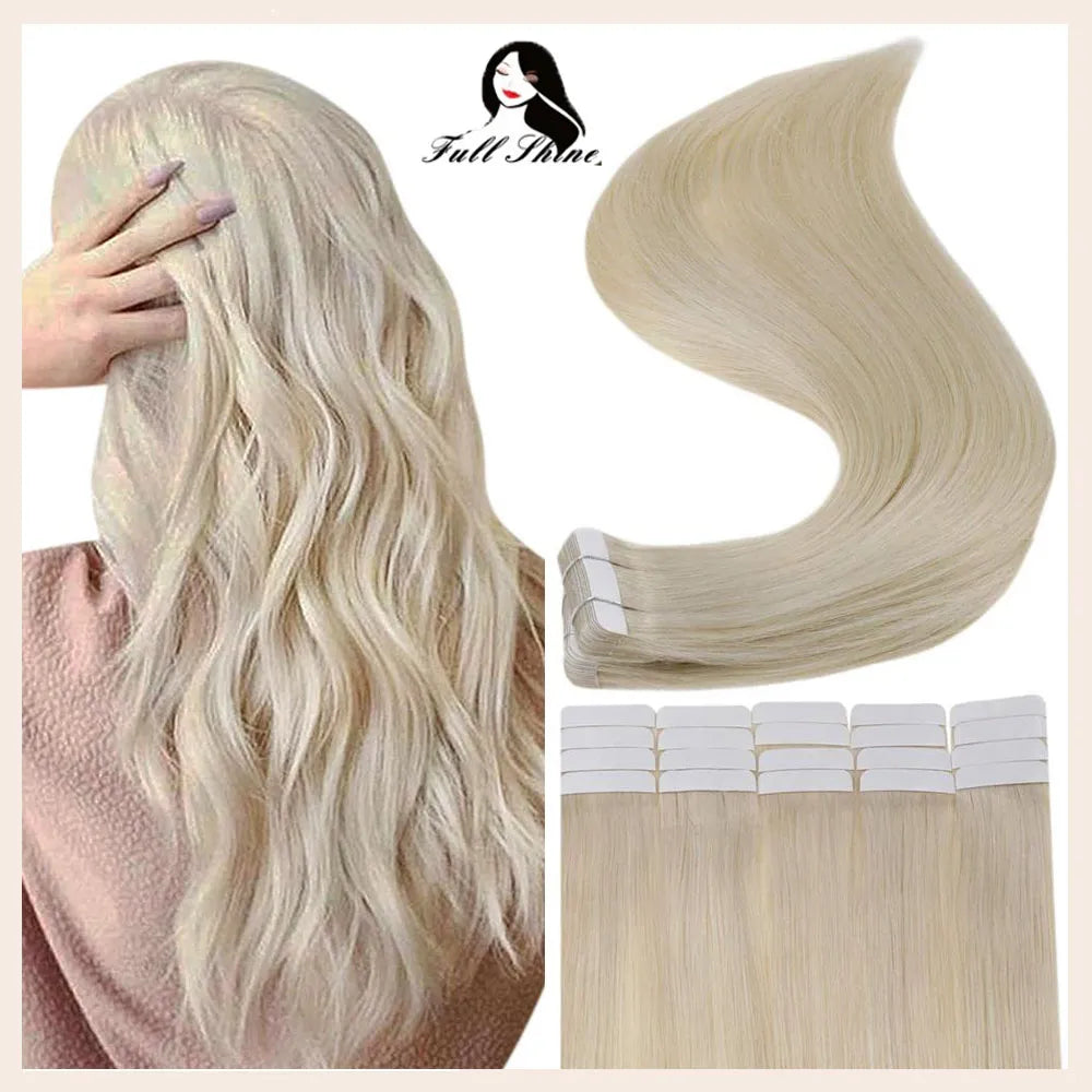 Pure Blonde Hair Tape in Human Hair Extensions 20pcs Adhesive