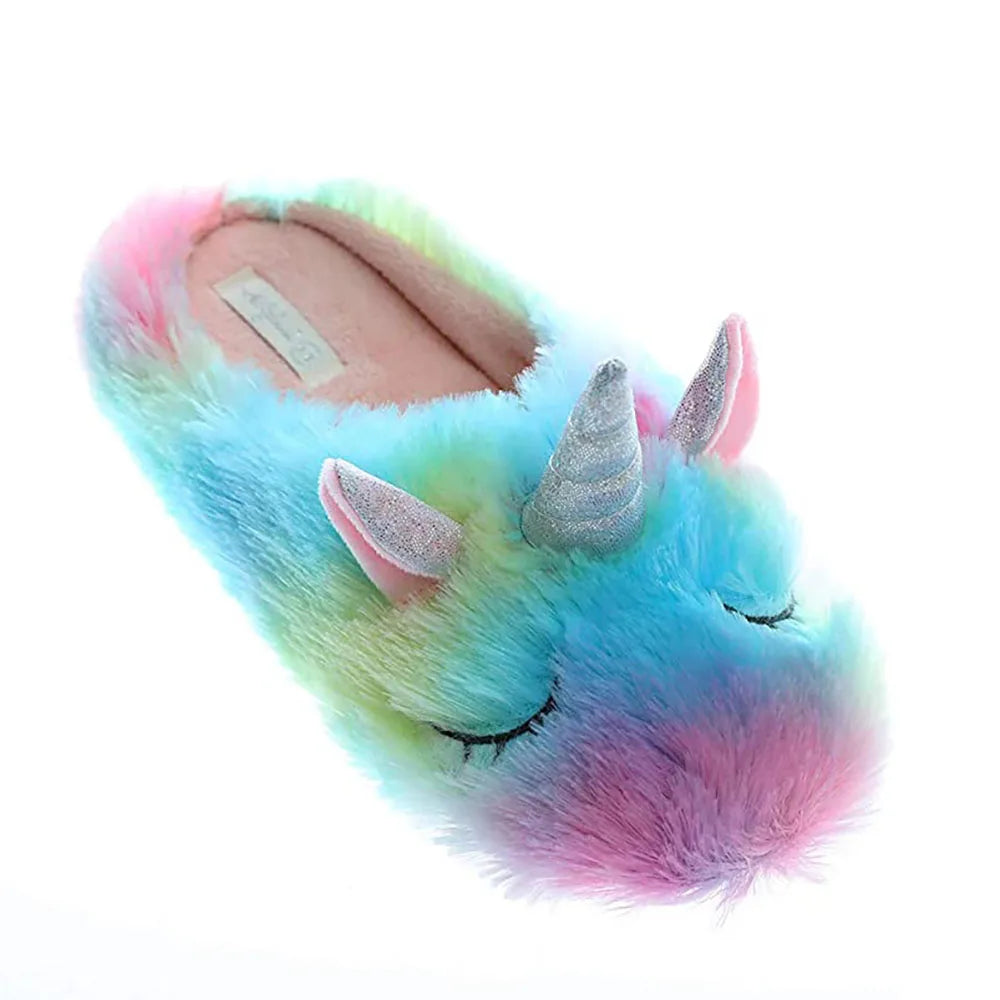 Unicorn Rainbow Slippers Comfy Home Indoor Warm Women Animal Shoes