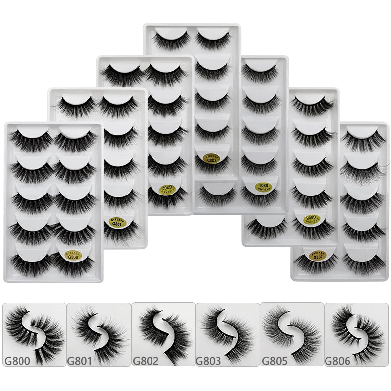 5 Pairs Eyelashes 3d Mink Lashes Natural Long 1 Box