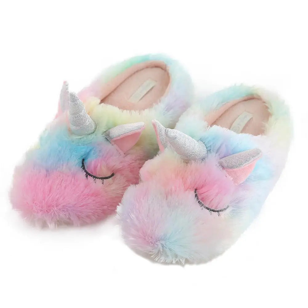 Unicorn Rainbow Slippers Comfy Home Indoor Warm Women Animal Shoes