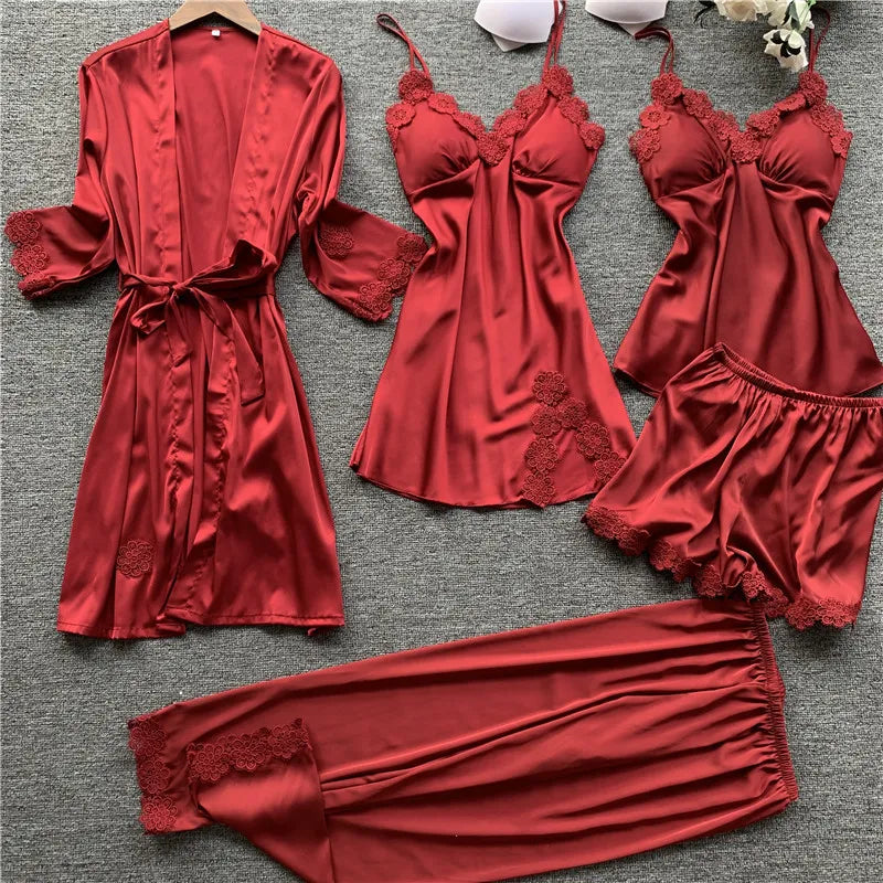 5PCS Satin Lace Sleepwear