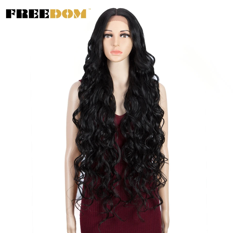 FREEDOM Synthetic Lace Wig 40 INCH Blonde Deep Wave Wigs for Women Long White Wig 613 Lace Wig Cosplay Wigs