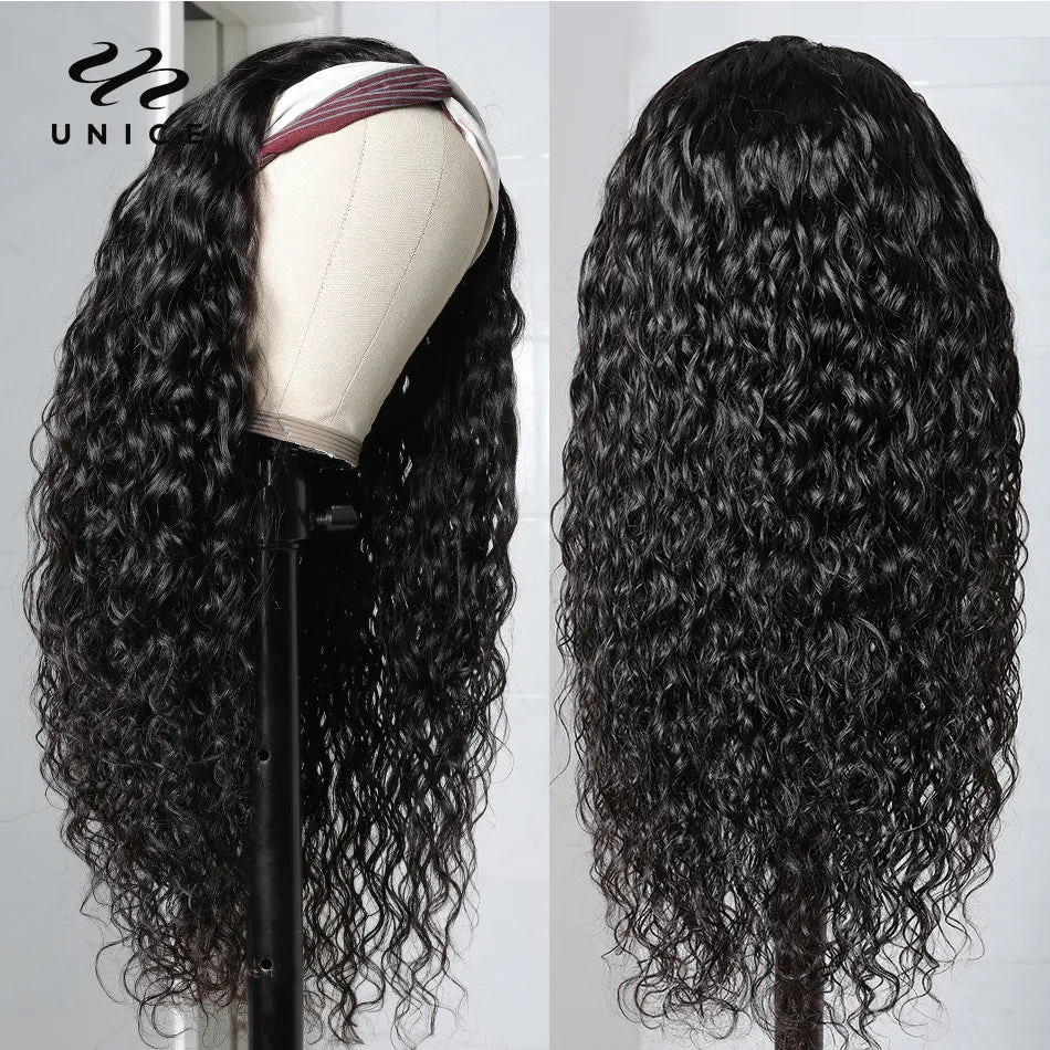 Headband Water Wave Human Hair Wigs