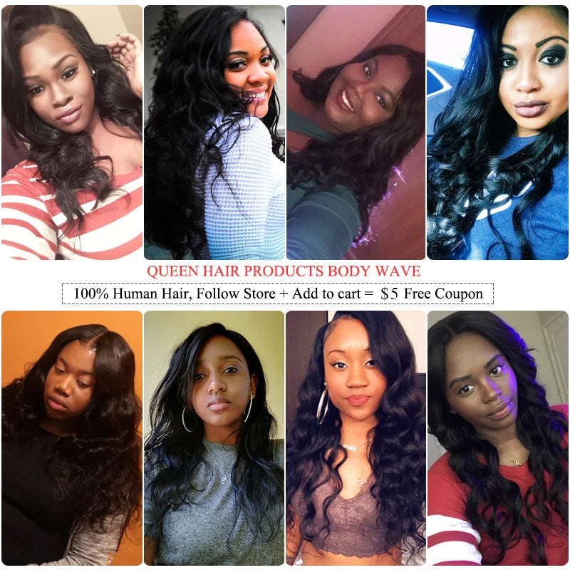 Queen Hair Body Wave Bundles With Real HD Invisible Lace Closure Frontal