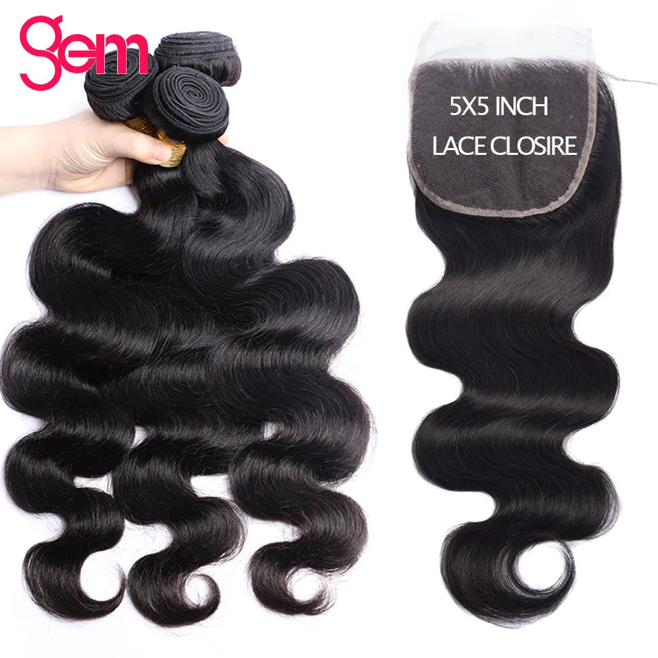 Body Wave Bundles With Closure 5x5 HD Lace Remy Brazilian Weaving 30 Inch Natural Hair Extension Human Hair Bundles With Frontal