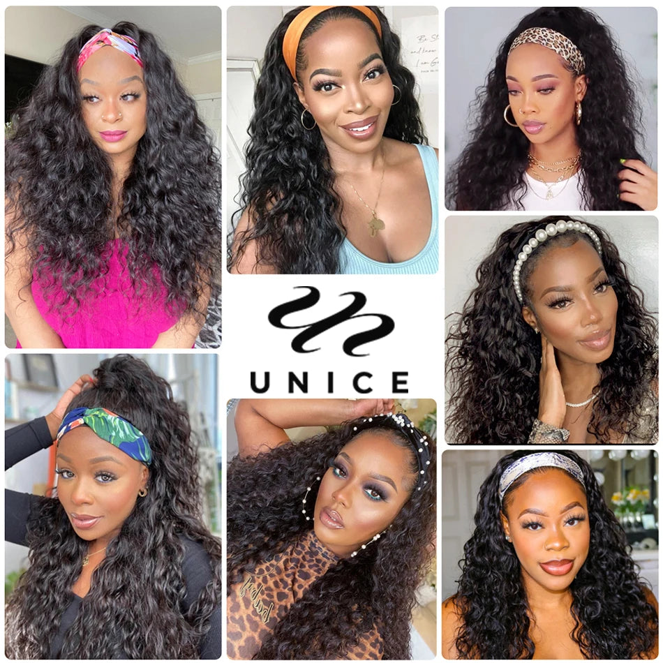 Headband Water Wave Human Hair Wigs