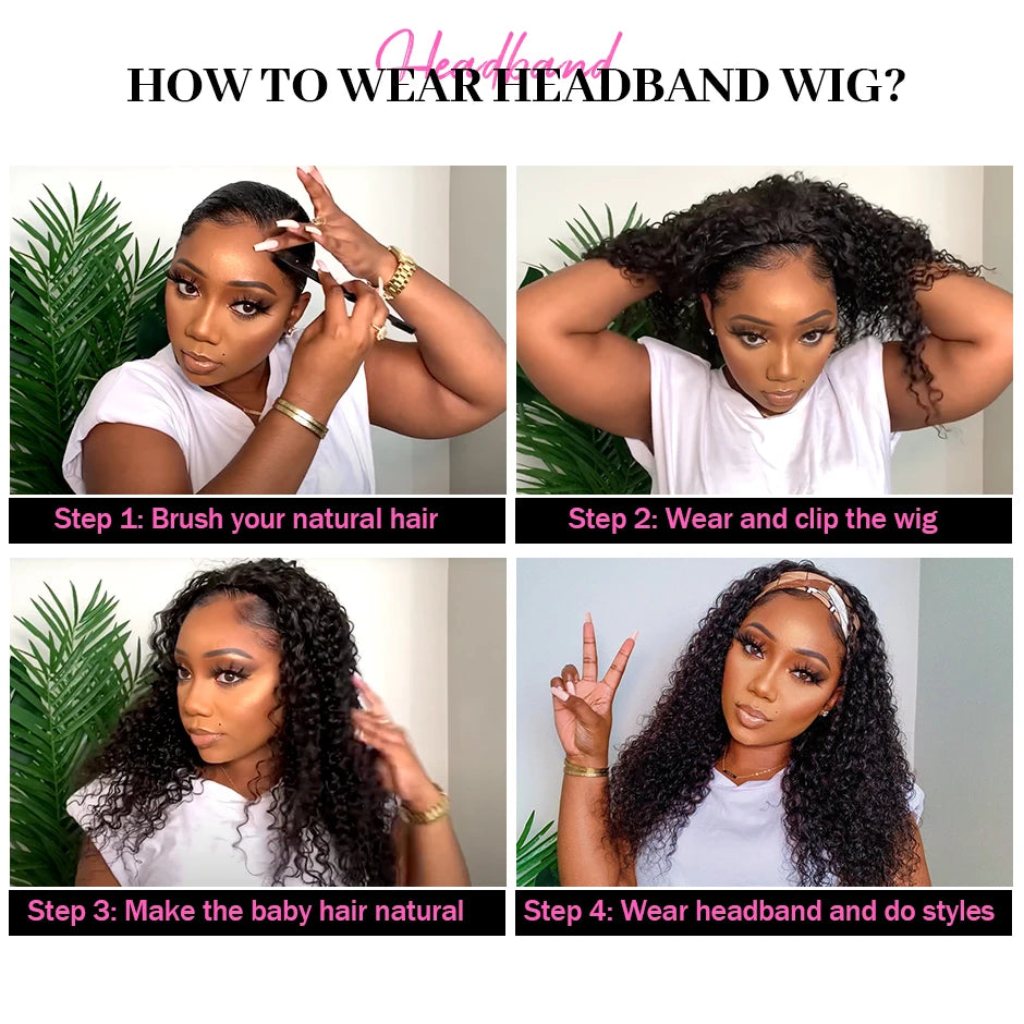 Kinky Curly Headband Wig Brazilian Human Hair Wig