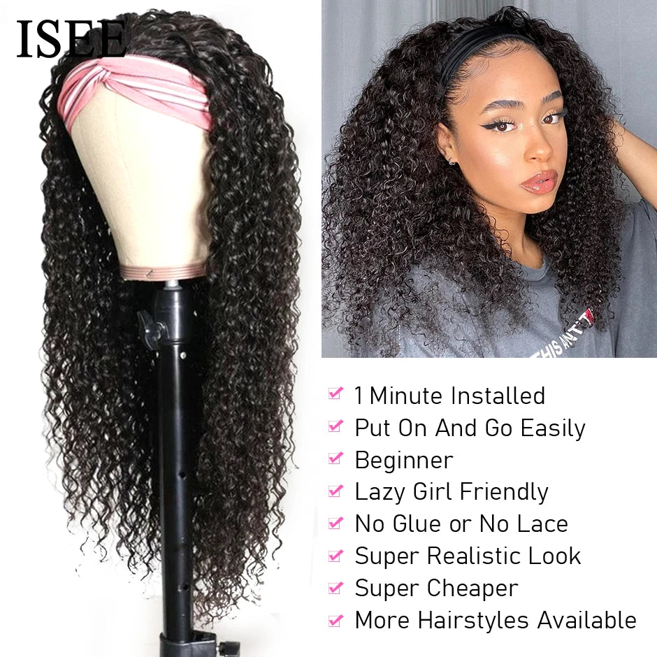 Kinky Curly Headband Wig Brazilian Human Hair Wig