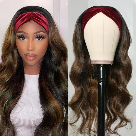 Balayage Headband Wig Human Body Wave Highlight  Pre-Attached