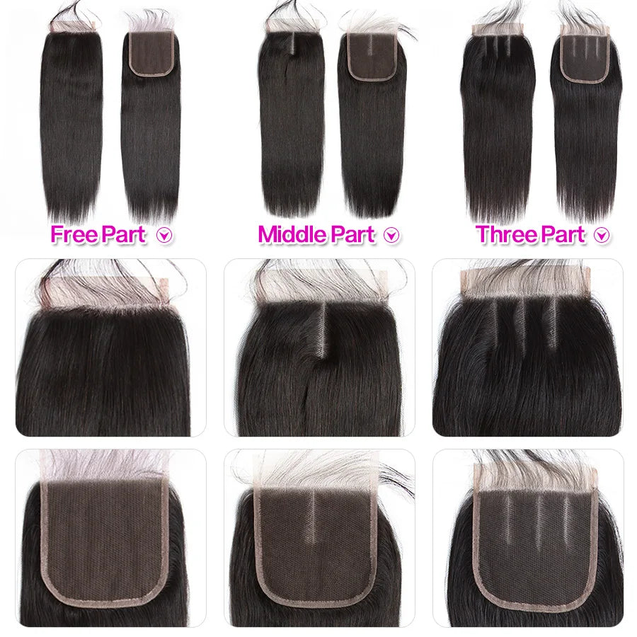 Princess Peruvian Straight Hair 3 Bundles With Lace Closure Double Weft Remy Human Hair Bundles With Lace Closure