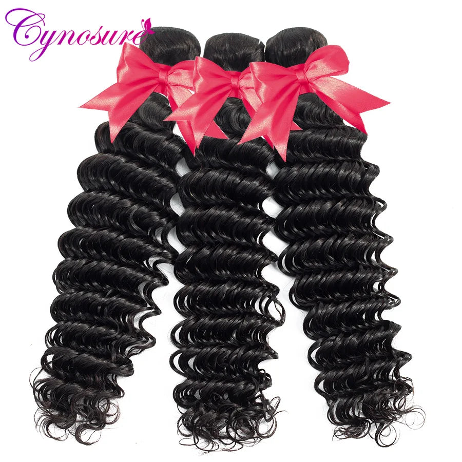 Cynosure Human Hair Bundles With Closure Brazilian Deep Wave 3 Bundles With Lace Closure Remy Human Hair Extension